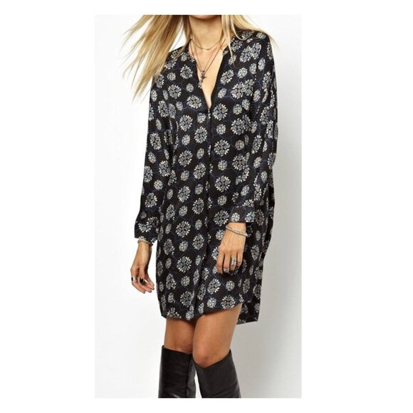 Zadig & Voltaire Rine Print Silk Skeleton Button Floral Black Mini Dress M - Picture 1 of 10